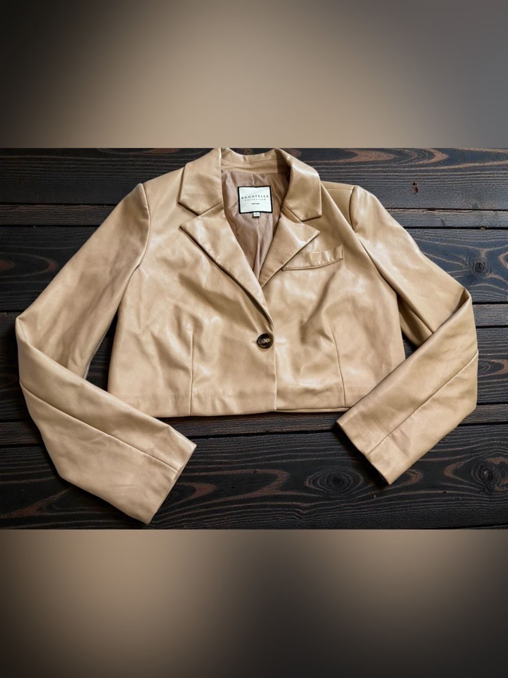 bagatelle Cropped Leather Blazer in Camel
